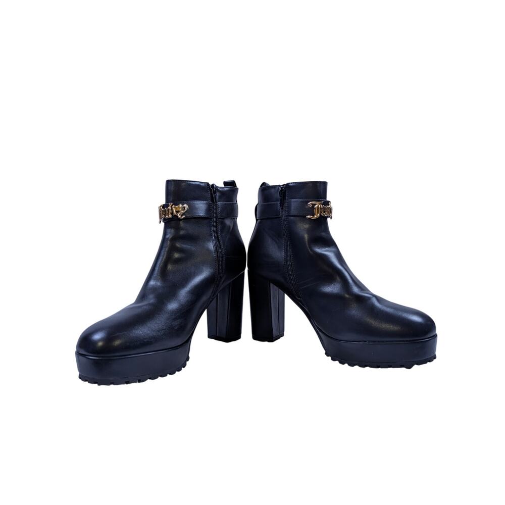 Juicy Couture Python Womens 9 Block Heel Zip Up Ankle Boots Faux Leather Jeweled